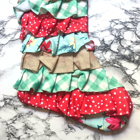 Pioneer Woman Retro Holiday Floral Ruffle Polyester Christmas Stocking - Picture 5 of 7